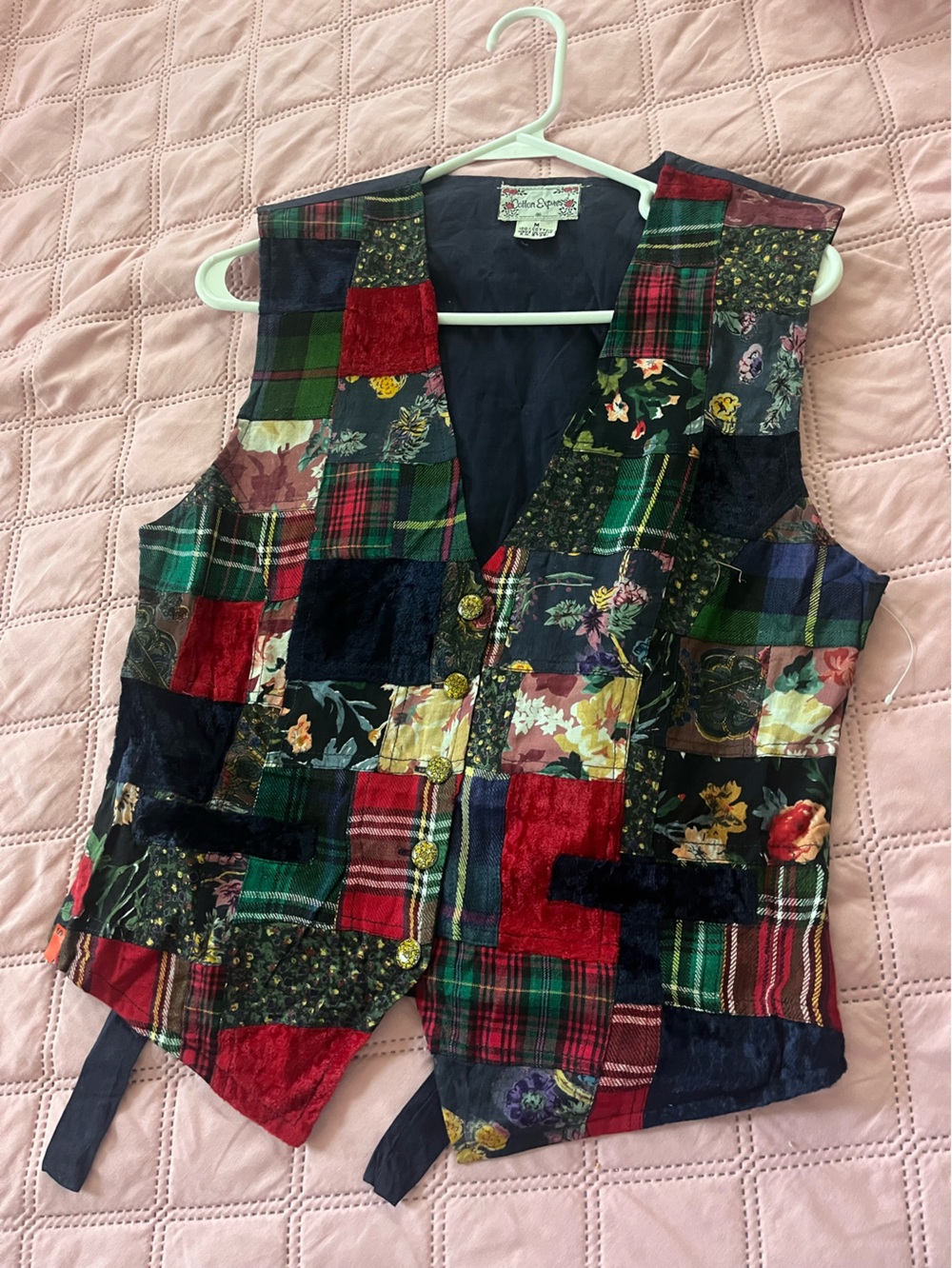 Cotton Express Multicolor Patchwork Velvet & Plaid Vest